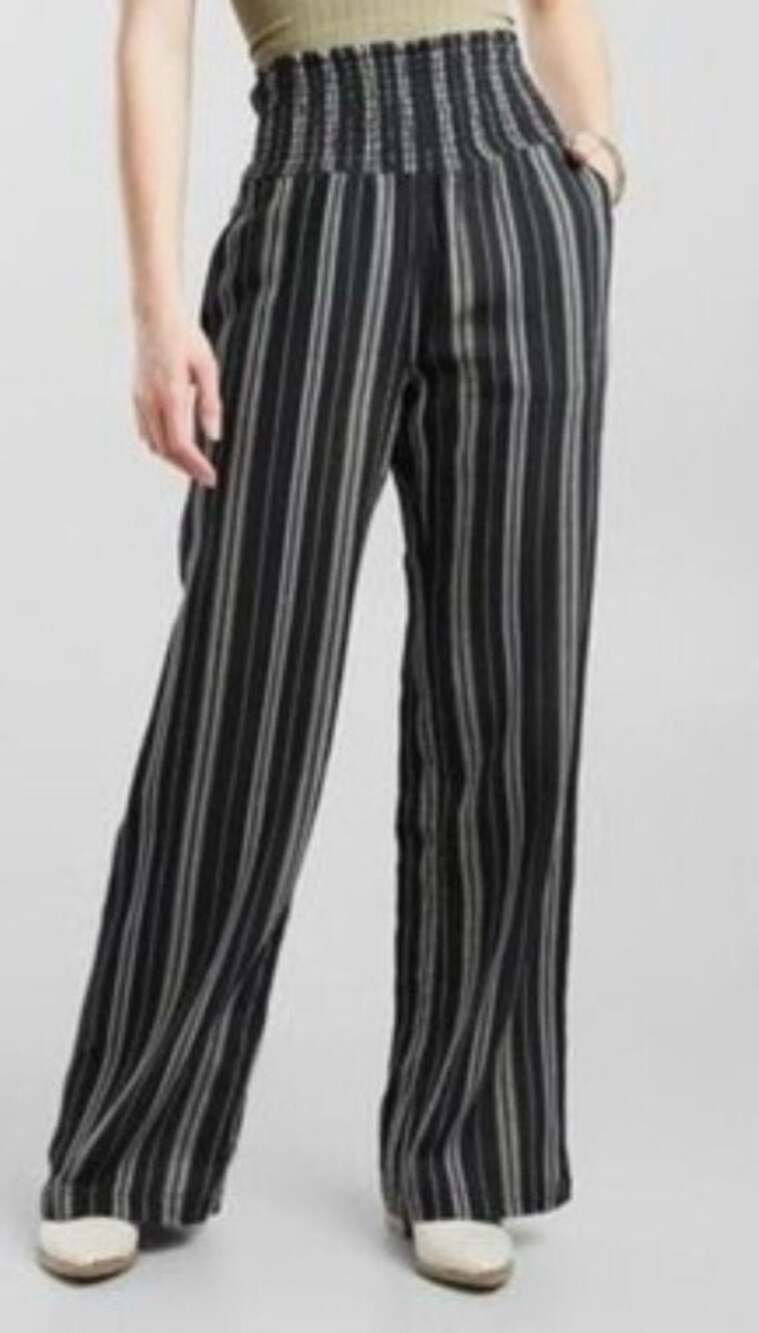 Billabong Women M New Wave 2 Y2K Black Striped Cotton Wide Leg Pants Surf Skate